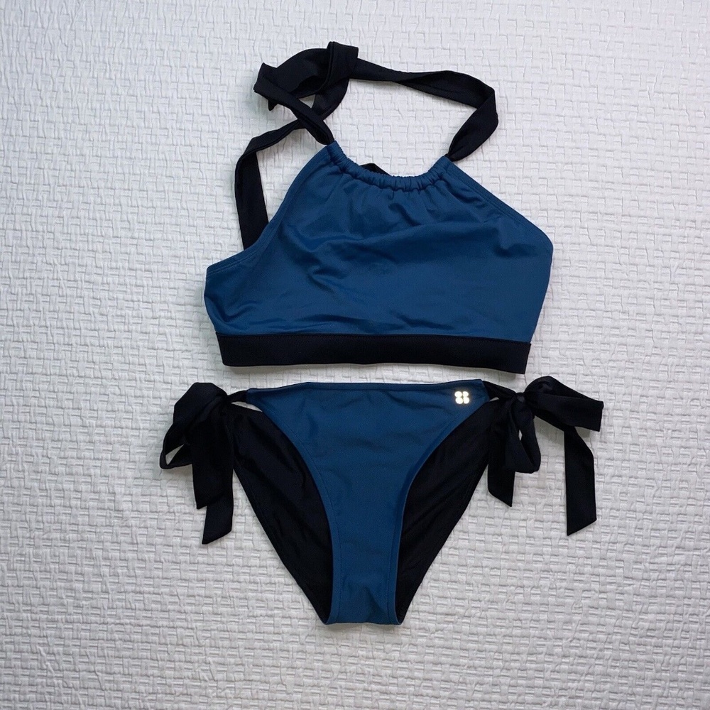 Sweaty Betty Halter Bra Teal Blue Green Swimwear Two Piece Sz Small Summer Beach